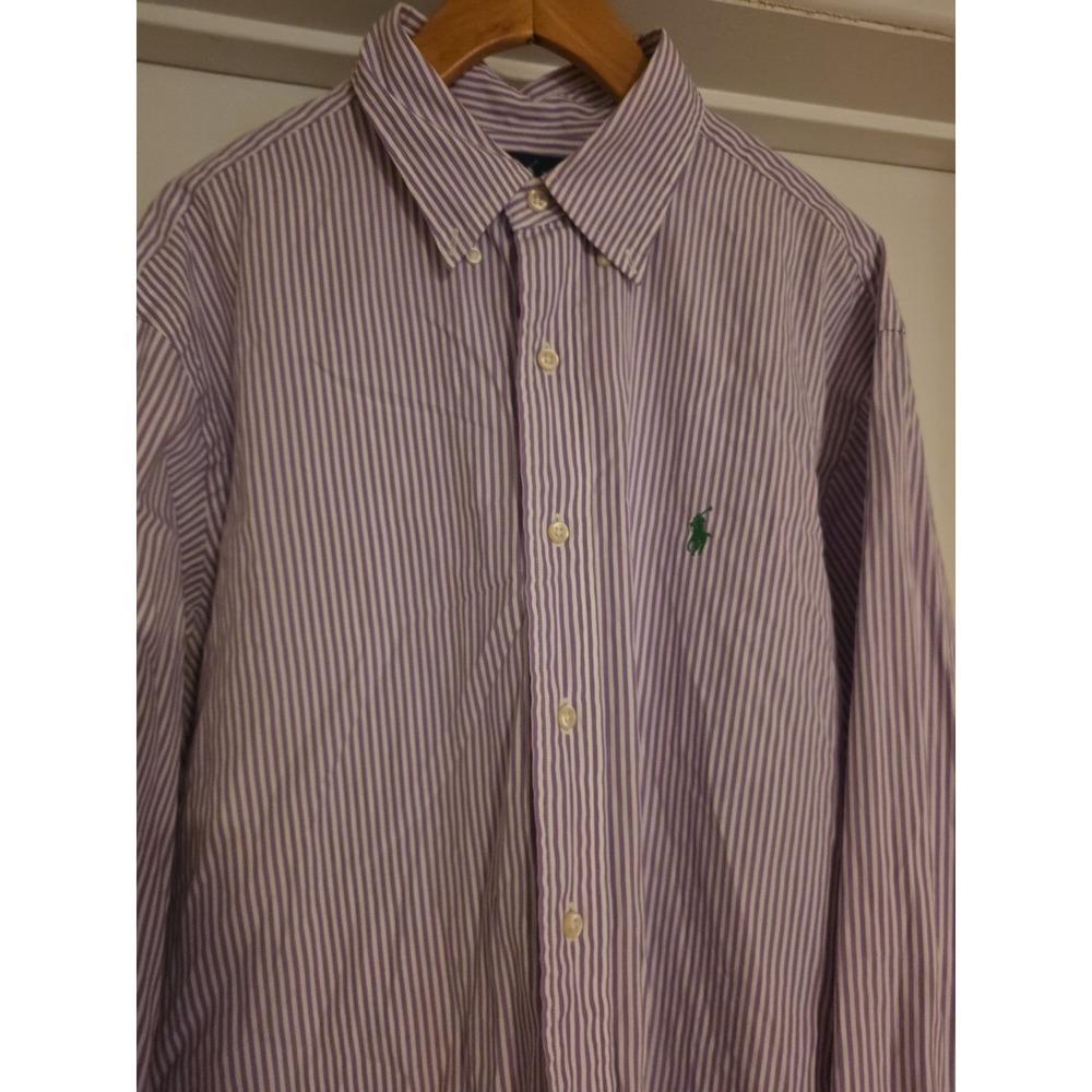 Ralph Lauren Polo Men's Classic‎ Fit Flesh Pony Purple Stripe Oxford Shirt L